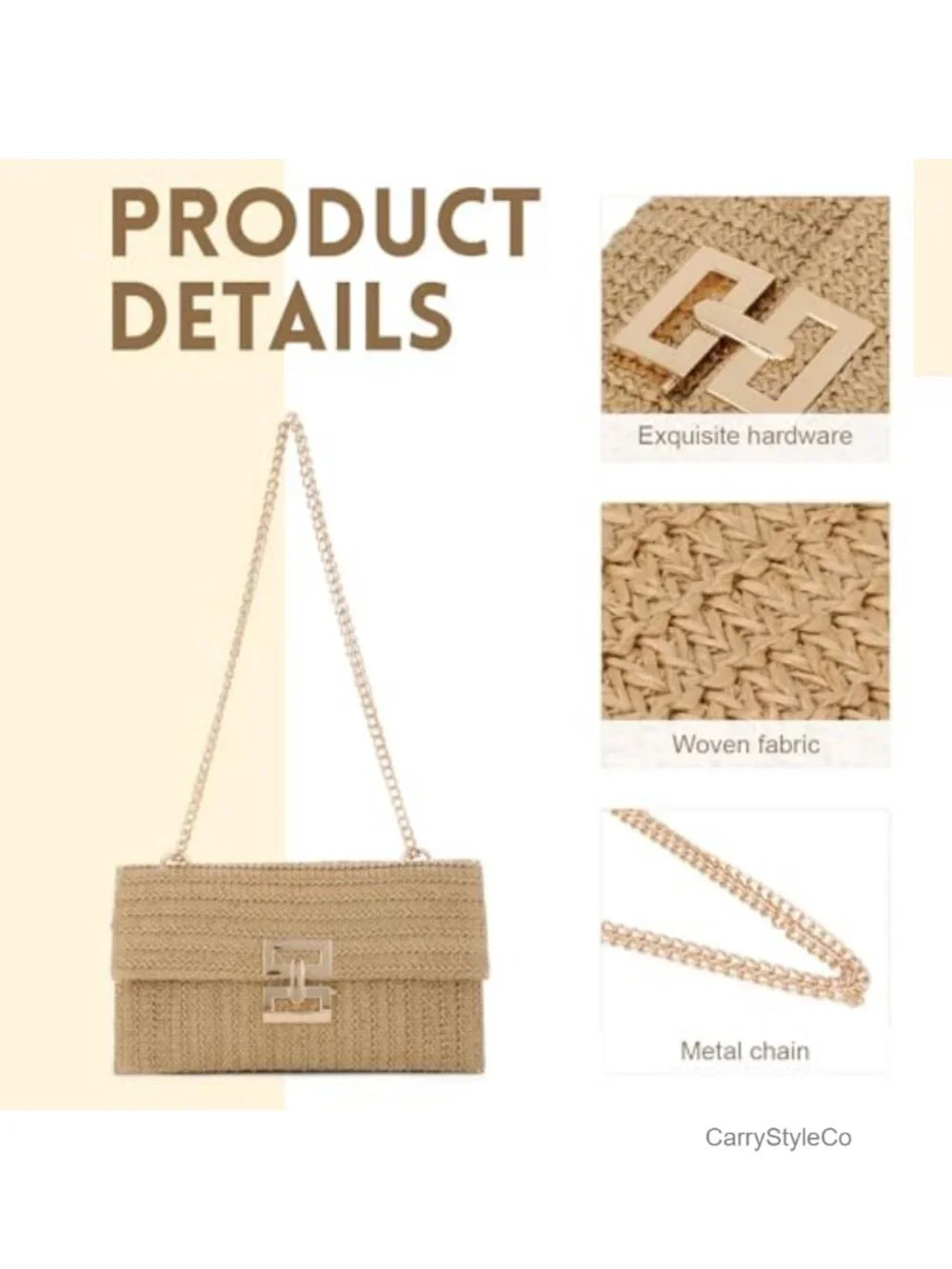 Women's Woven Straw Clutch Purse with Chain Shoulder Strap - Beach & Summer